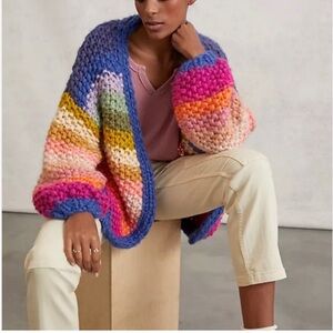 Anthropologie FRNCH rainbow multi colored Cable Knit Sweater OSFM Blue